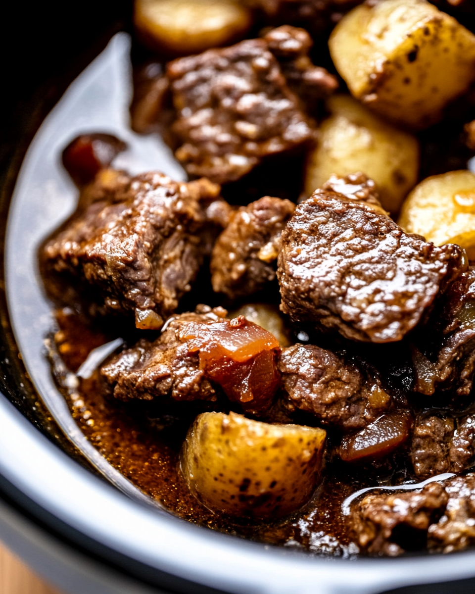 Slow Cooker Garlic Butter Beef Bites & Potatoes
