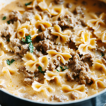 Cheesy Beef And Bowtie Pasta In Garlic Butter