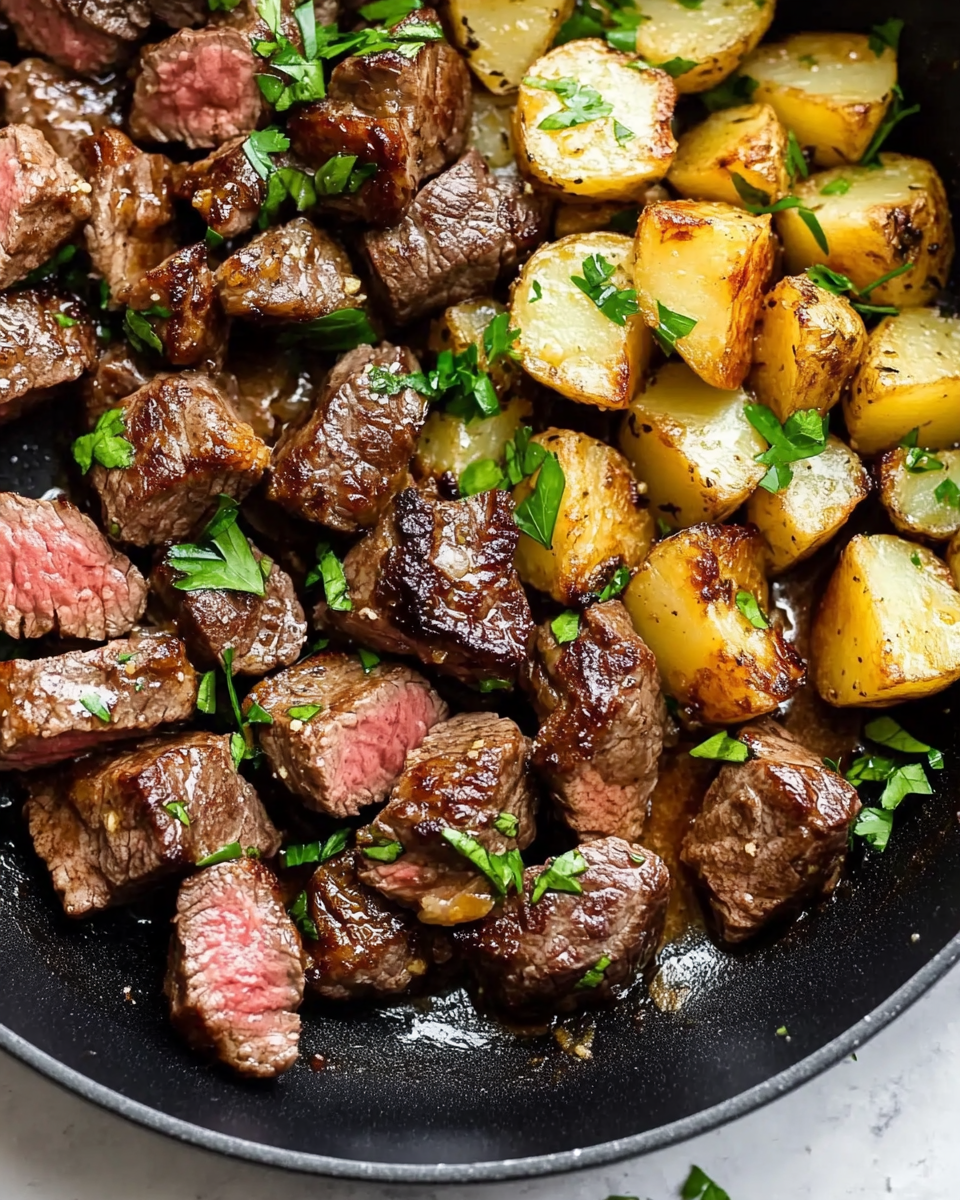 Garlic Butter Steak Bites and Potatoes