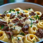 Cheesesteak Tortellini in Rich Provolone Sauce