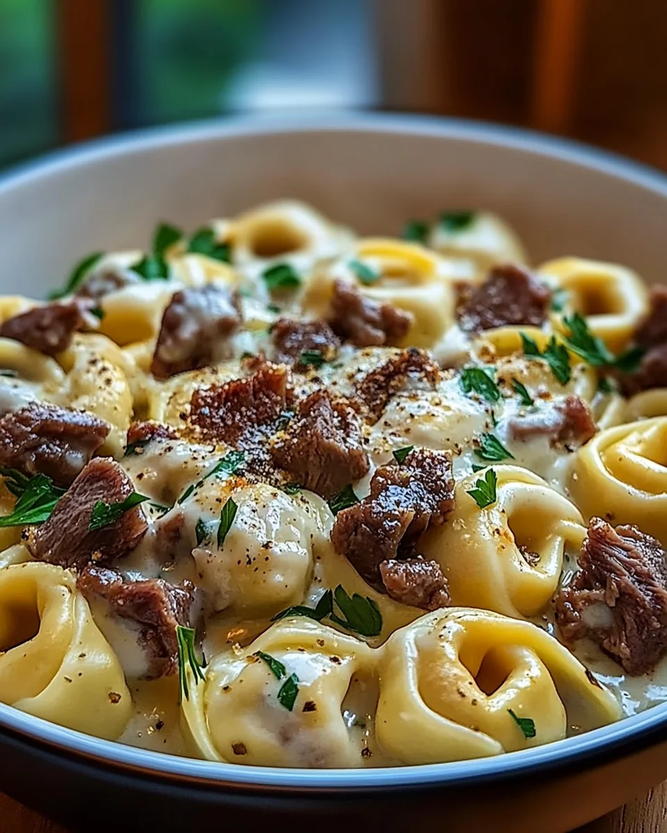Cheesesteak Tortellini in Rich Provolone Sauce