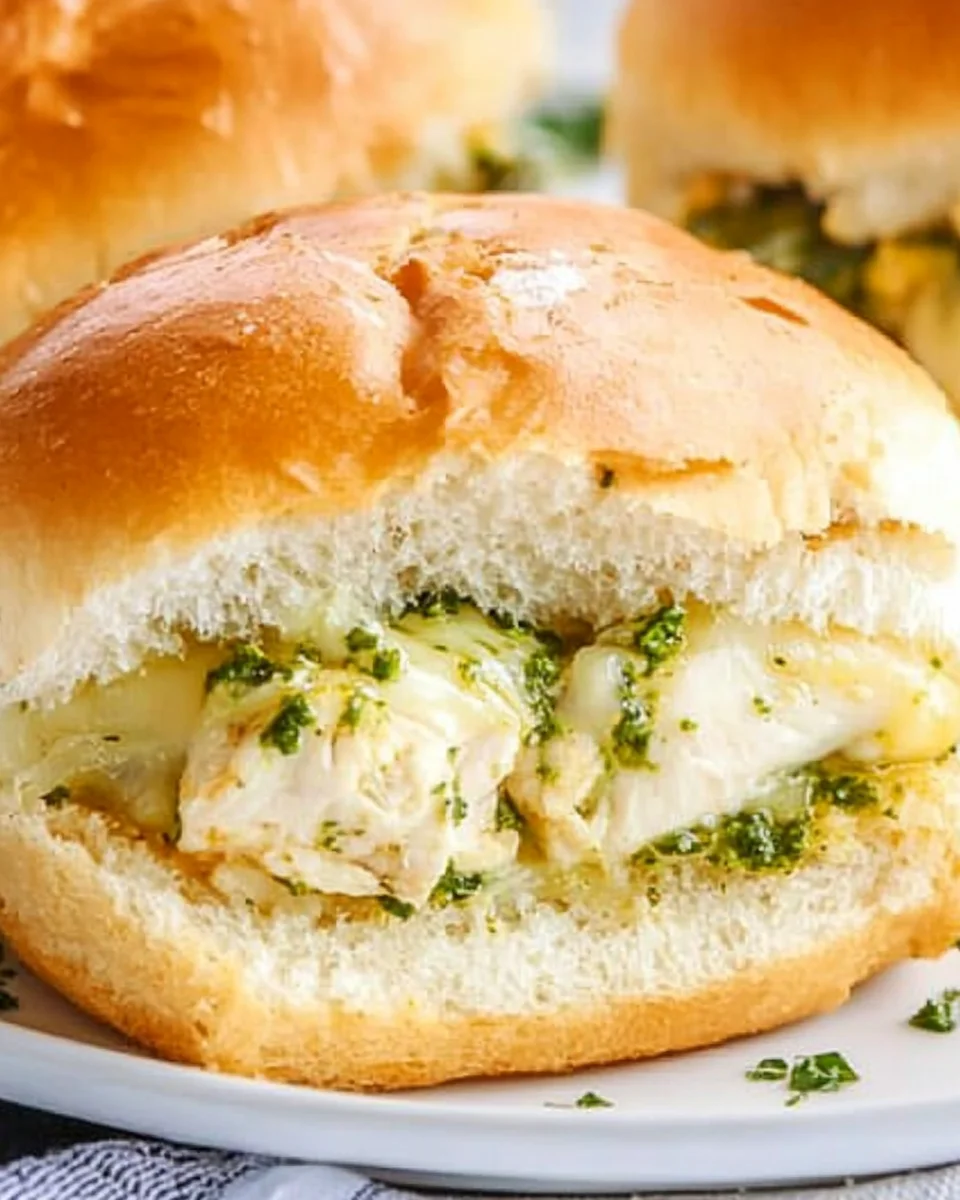 Cheesy Garlic Pesto Chicken Sliders