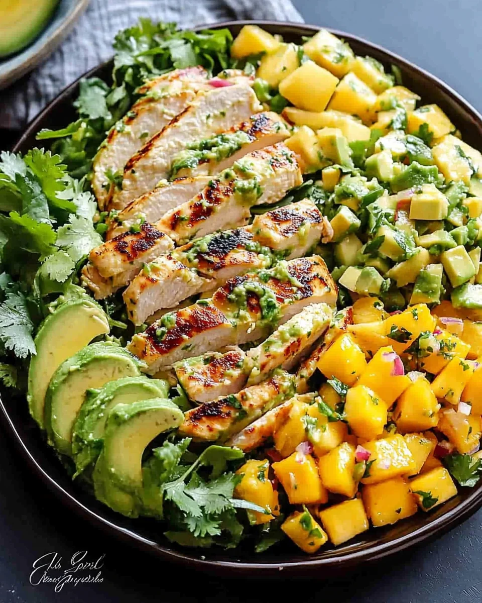 Cilantro Lime Chicken Salad with Mango Avocado Salsa