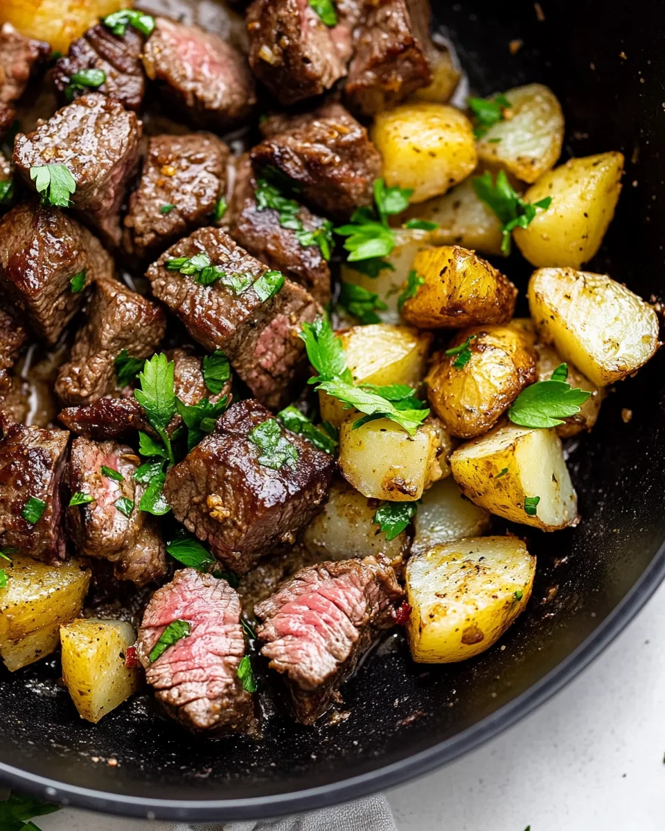 Creamy Garlic Butter Steak Bites and Potatoes
