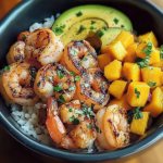 Shrimp and Avocado Bowls with Mango Salsa & Lime-Chili Sauce
