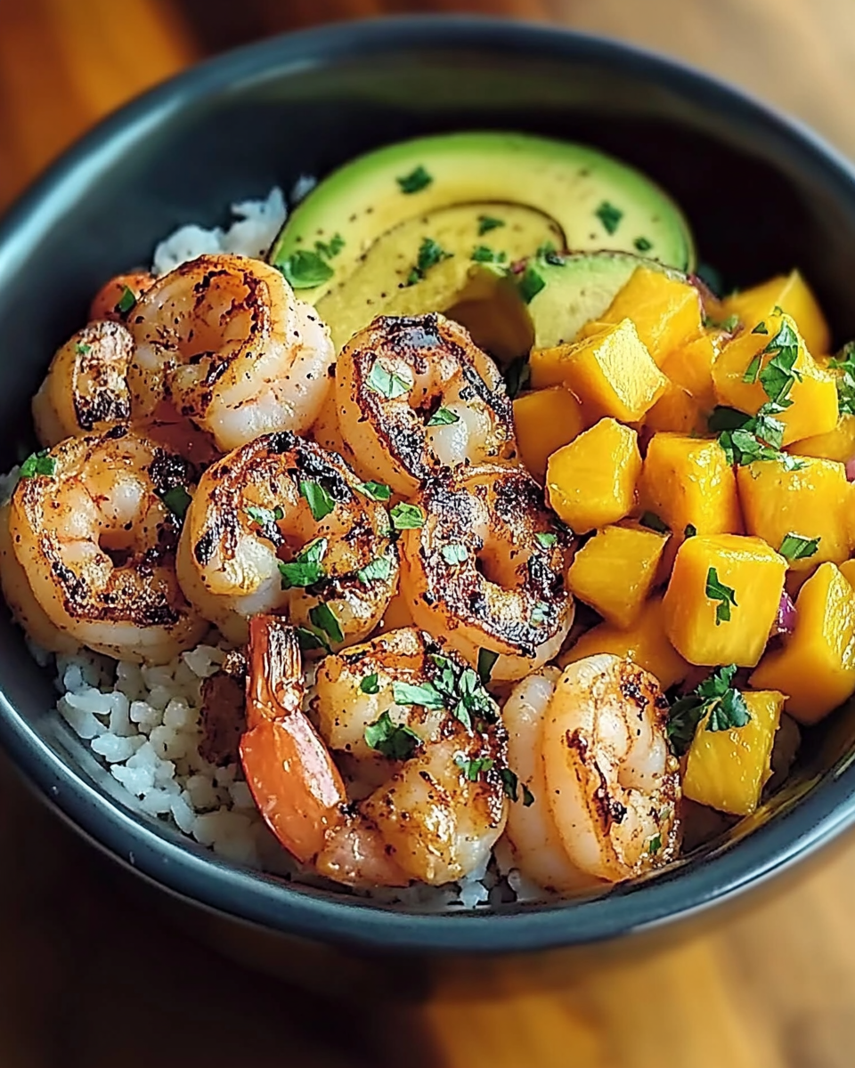 Shrimp and Avocado Bowls with Mango Salsa & Lime-Chili Sauce