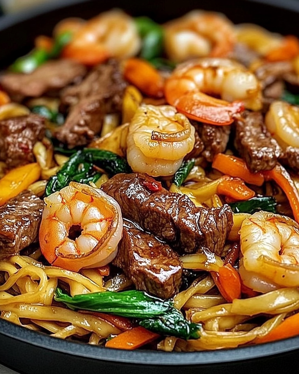Steak & Shrimp Stir-Fried Noodles